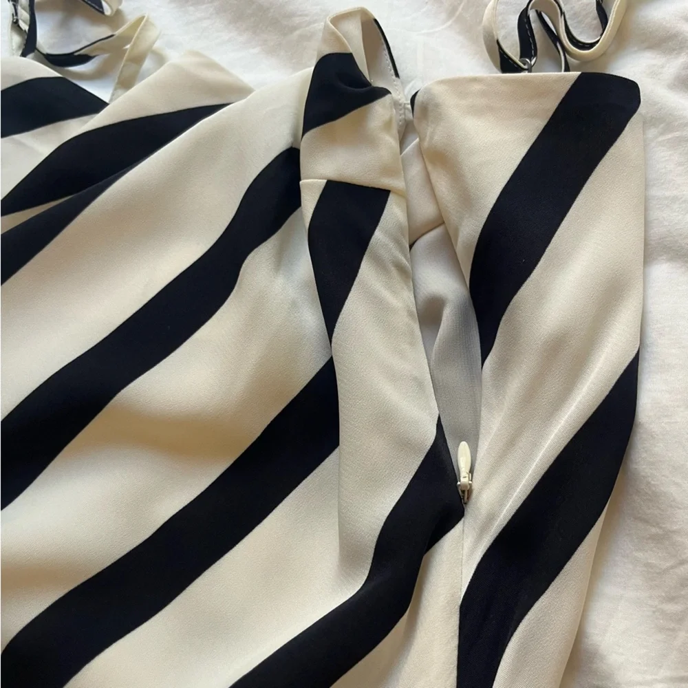 NWT Black and White Striped Satin Slip Maxi Dress size Medium Tall